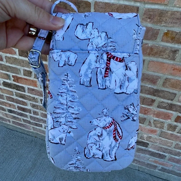 Vera Bradley Set Carson Phone Crossbody Beary Merry bag & Polar Bear Charm - Picture 3 of 4